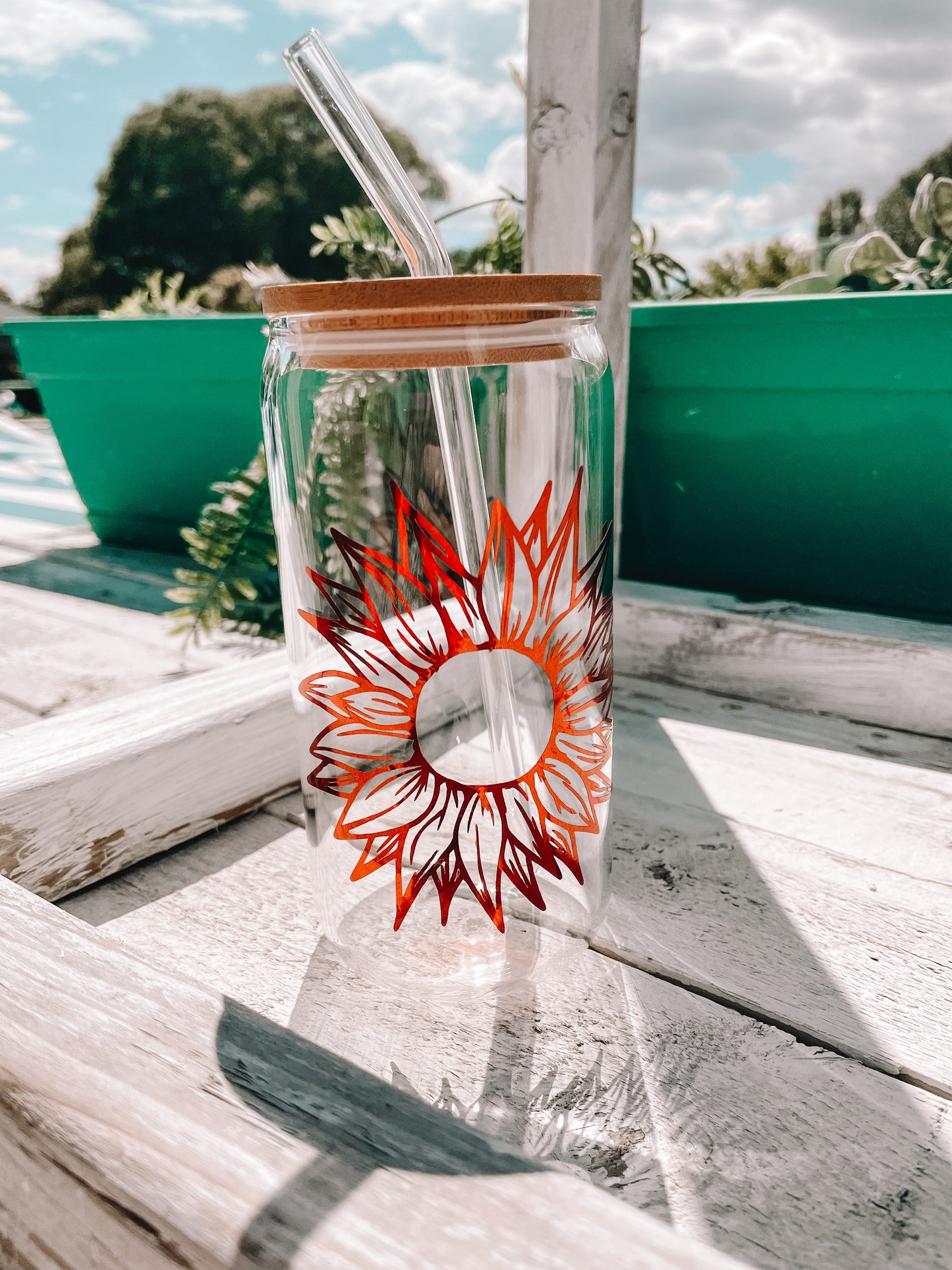 Copper/Bronze Sunflower Glass Can