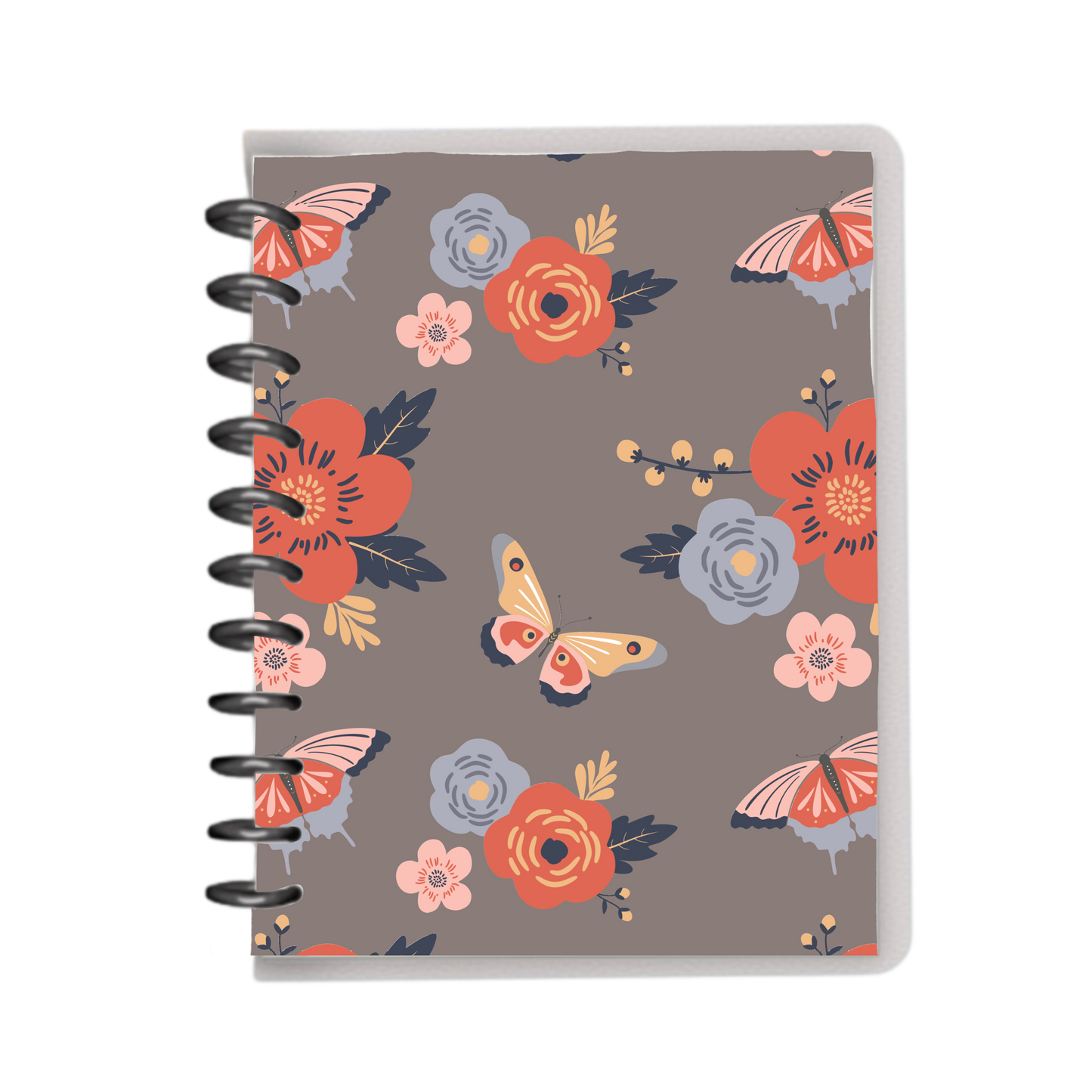 Warm florals and butterflies with dark grey background notebook