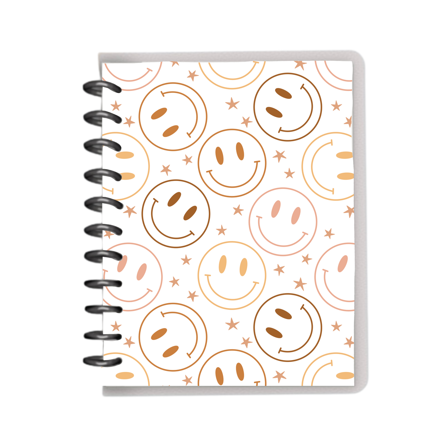 Warm colored smileys on white cover notebook