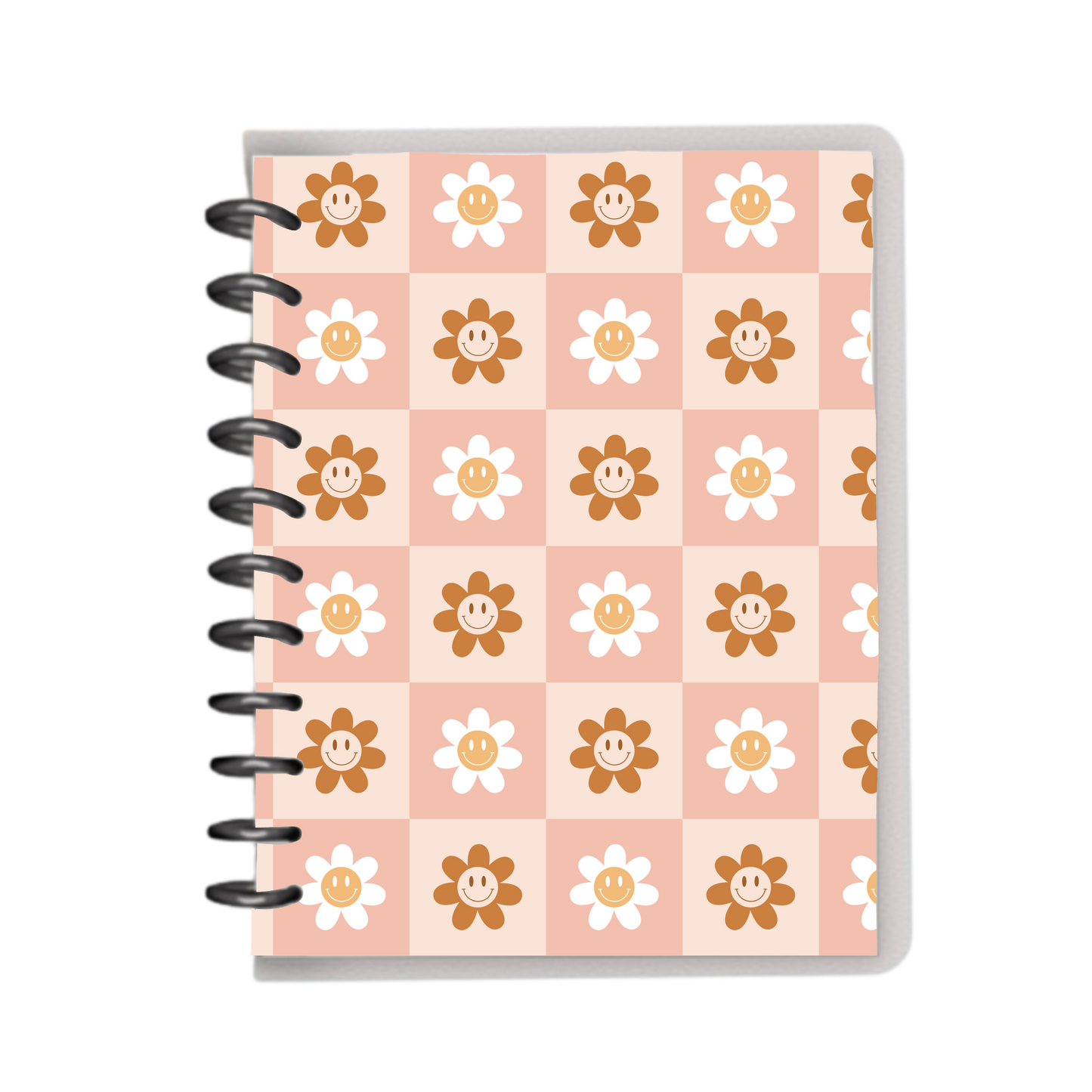 Warm checkered smiley flowers notebook