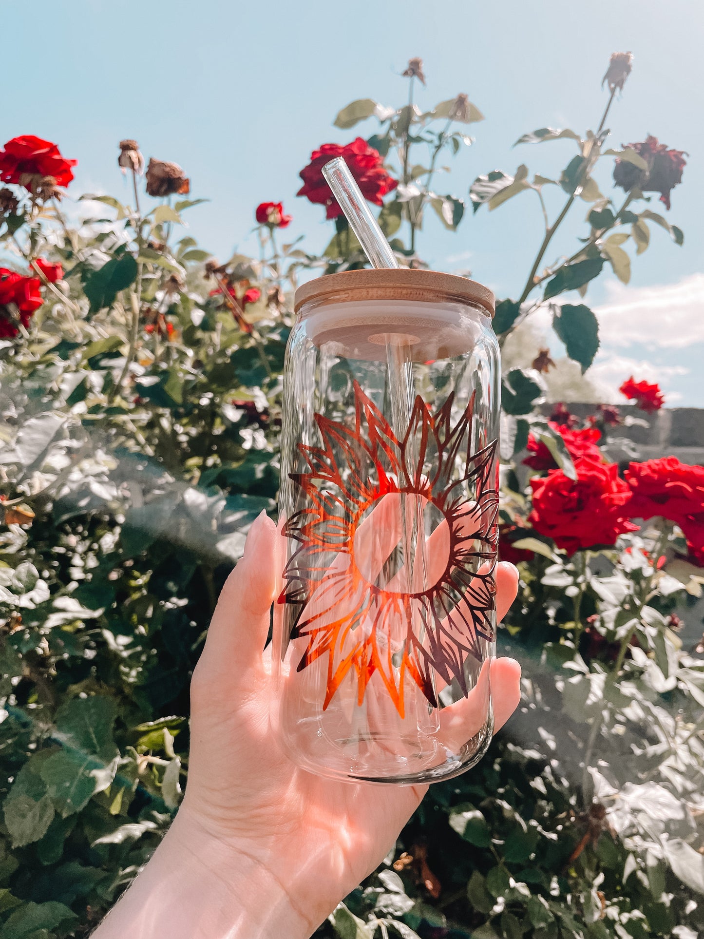 Copper/Bronze Sunflower Glass Can