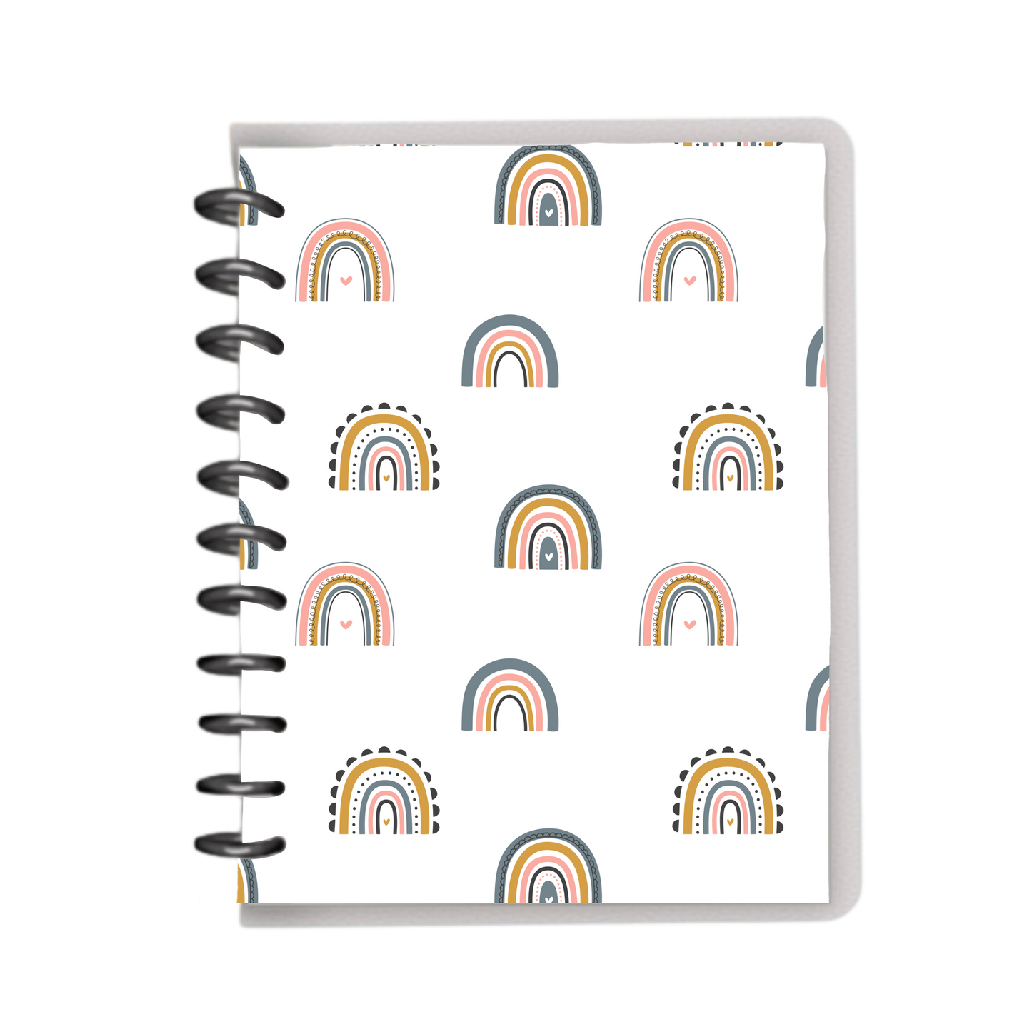 Thick colorful boho rainbows white background notebook