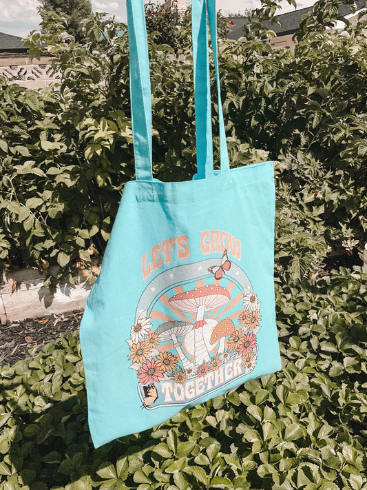 Blue mushroom tote bag