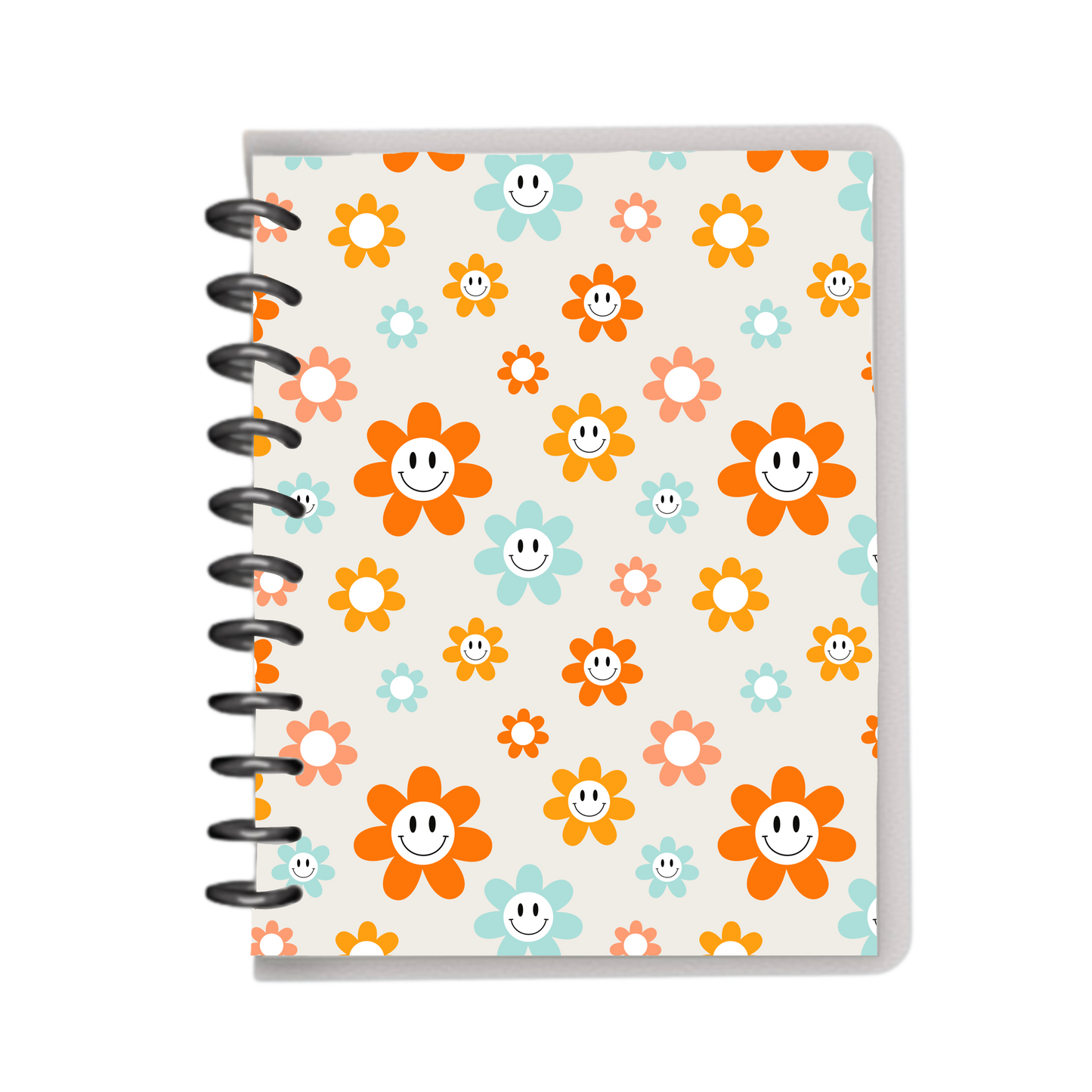 Trendy smiley faces over grey background notebook