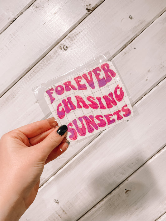 Forever Chasing Sunsets Pink Metallic Vinyl Decal