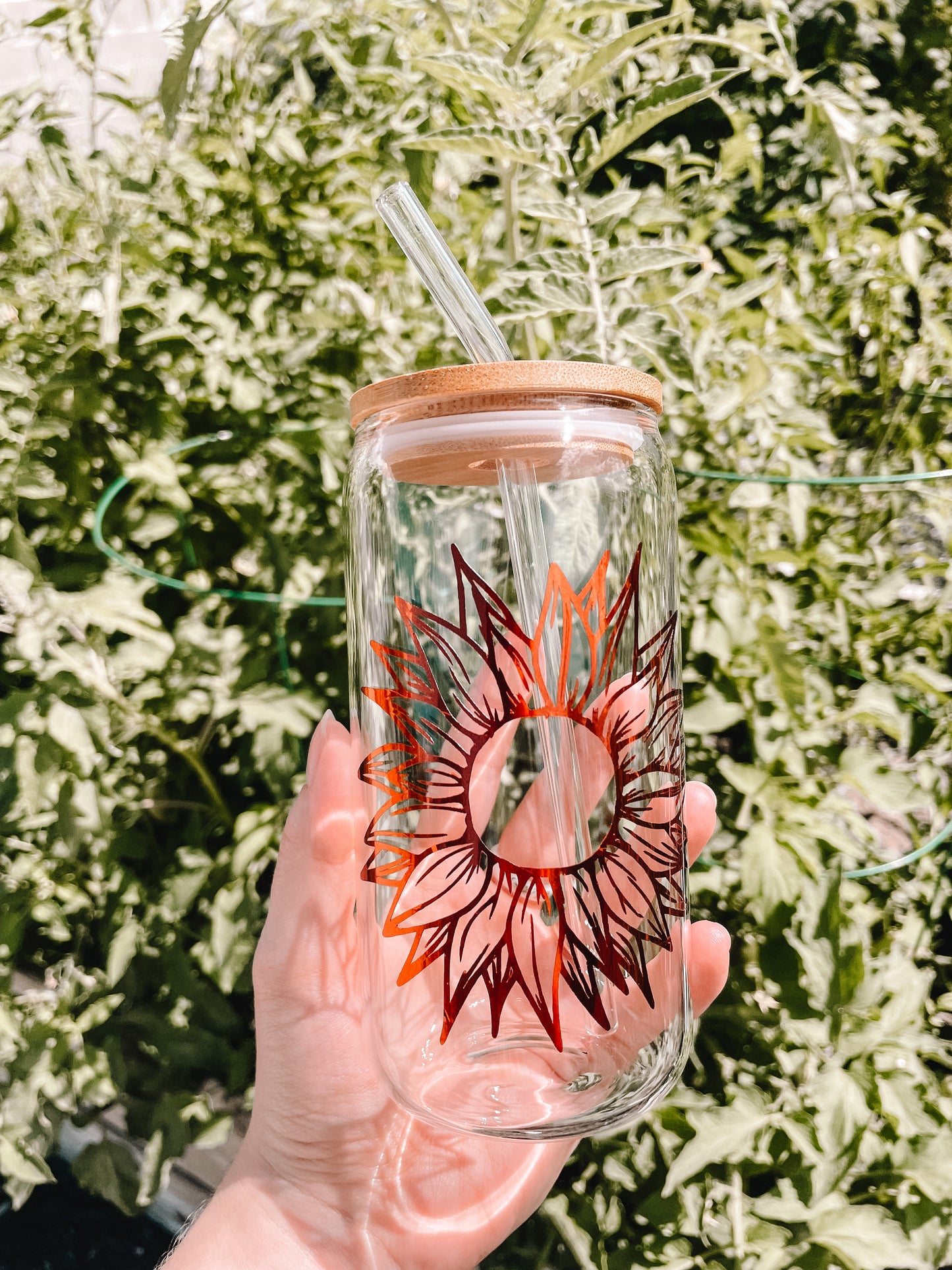 Copper/Bronze Sunflower Glass Can