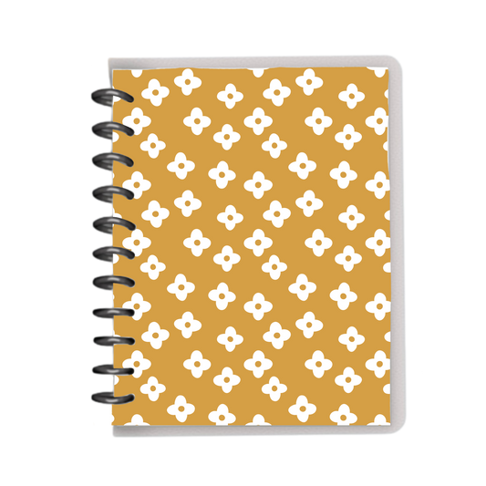 Mustard yellow dainty white florals notebook