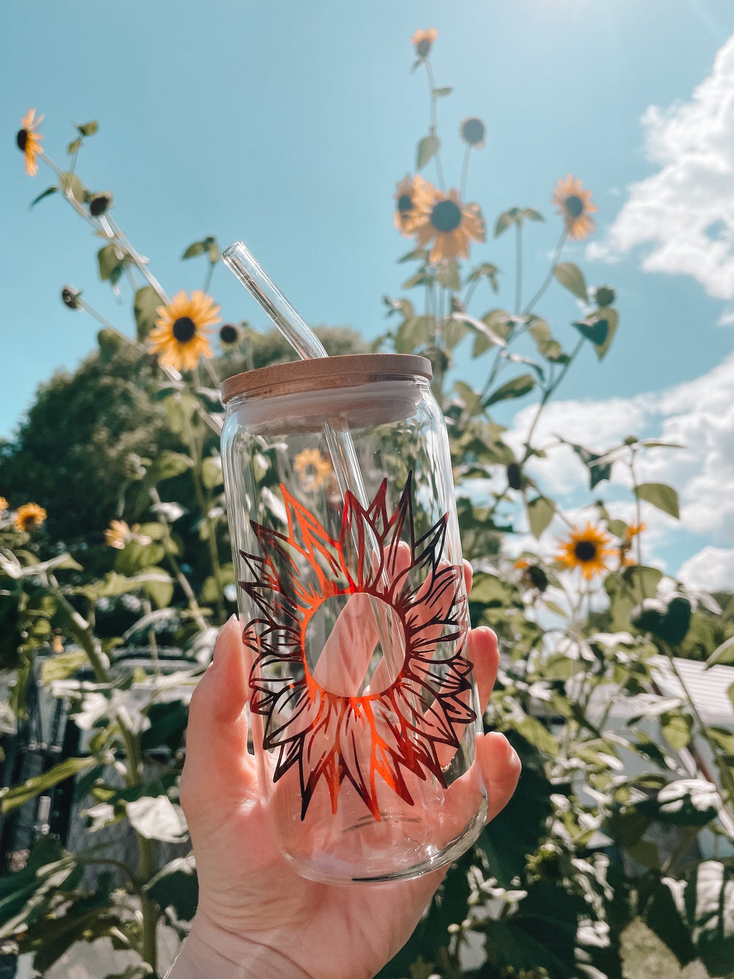 Copper/Bronze Sunflower Glass Can