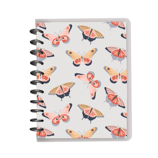 Warm butterflies grey background notebook