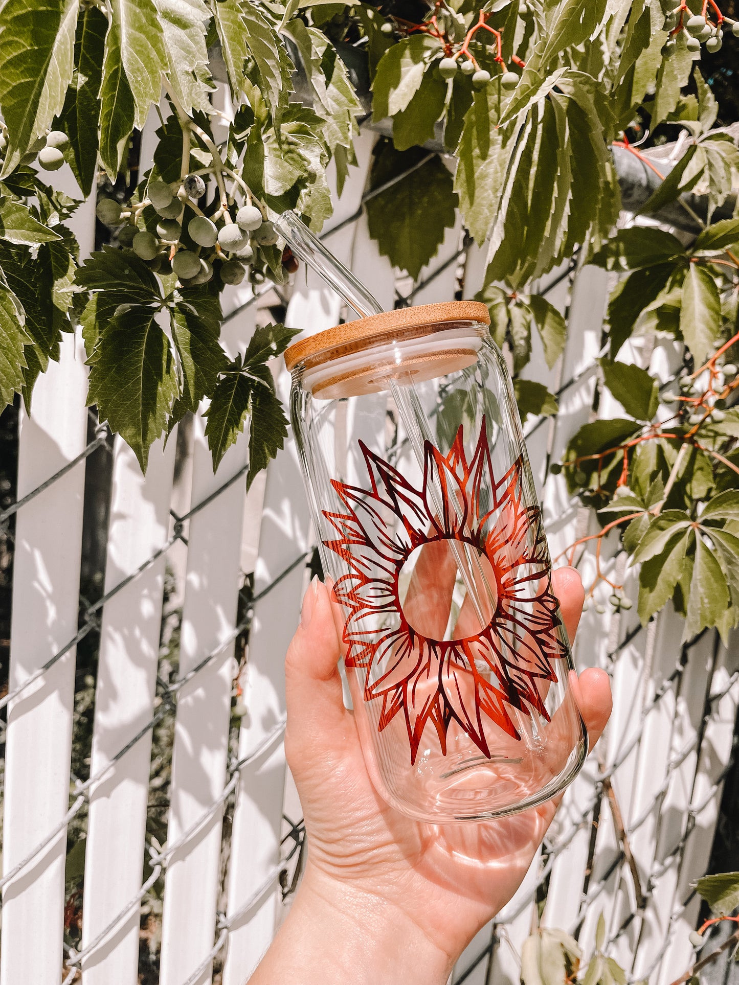 Copper/Bronze Sunflower Glass Can