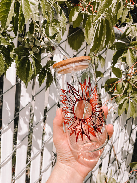 Copper/Bronze Sunflower Glass Can